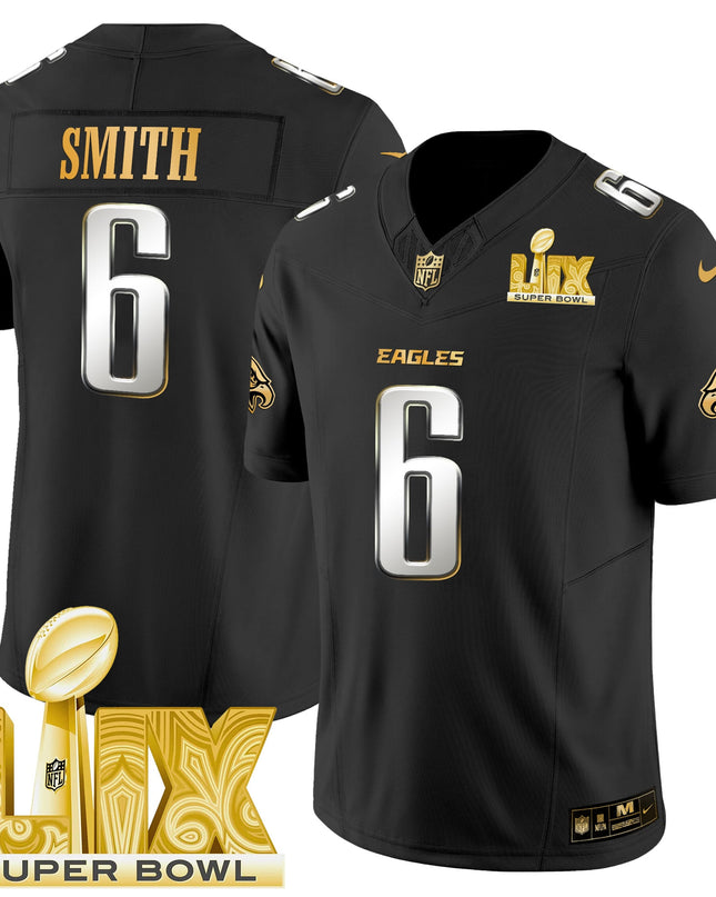 Men's Philadelphia Eagles Super Bowl LIX Patch Gold Vapor Limited Jersey - All Stitched