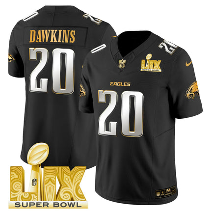 Men's Philadelphia Eagles Super Bowl LIX Patch Gold Vapor Limited Jersey - All Stitched