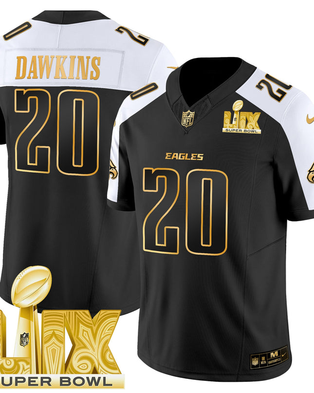 Men's Philadelphia Eagles Super Bowl LIX Patch Gold Vapor Limited Jersey - All Stitched