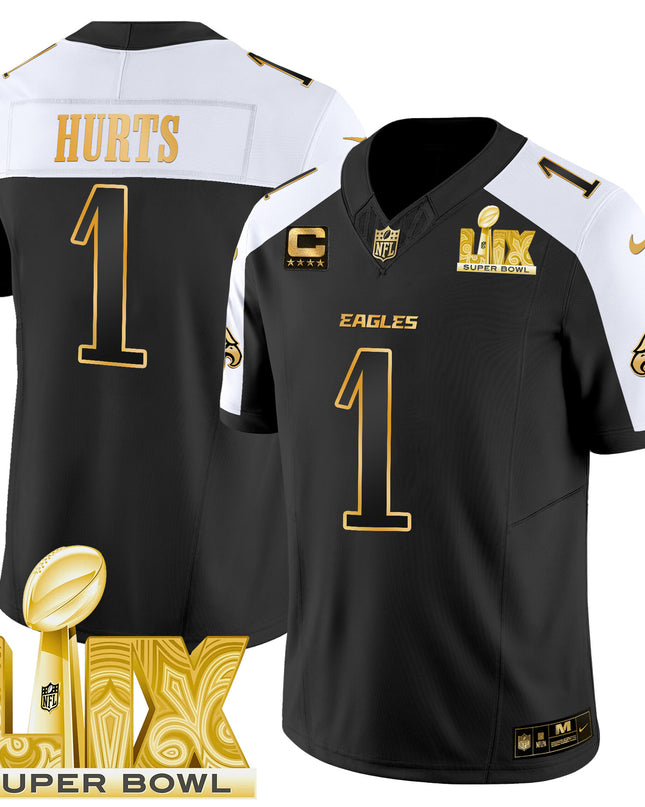 Men's Philadelphia Eagles Super Bowl LIX Patch Gold Vapor Limited Jersey - All Stitched