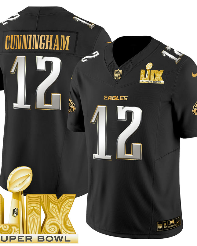 Men's Philadelphia Eagles Super Bowl LIX Patch Gold Vapor Limited Jersey - All Stitched
