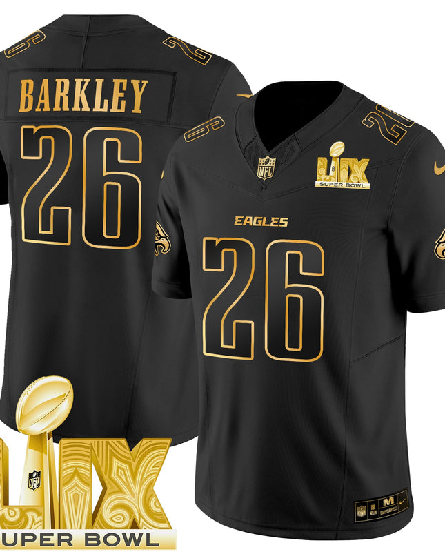 Men's Philadelphia Eagles Super Bowl LIX Patch Gold Vapor Limited Jersey - All Stitched