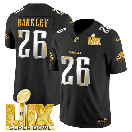 Men's Philadelphia Eagles Super Bowl LIX Patch Gold Vapor Limited Jersey - All Stitched