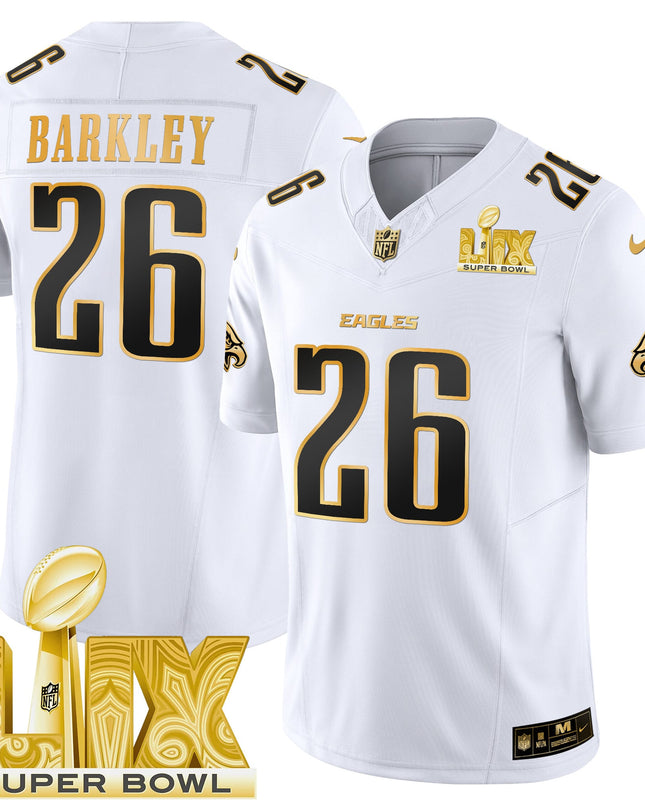 Men's Philadelphia Eagles Super Bowl LIX Patch Gold Vapor Limited Jersey - All Stitched
