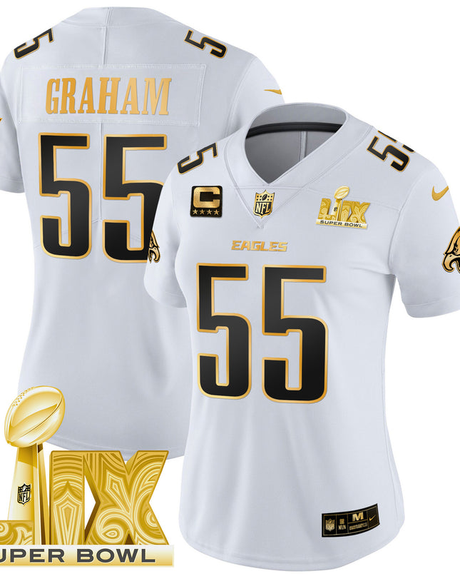 Women's Philadelphia Eagles Super Bowl LIX Patch Gold Vapor Limited Jersey - All Stitched