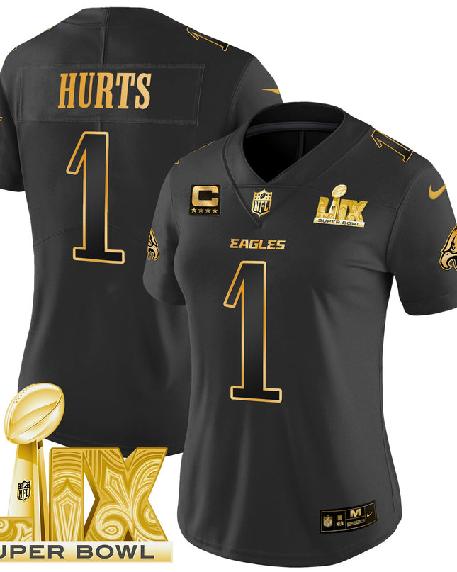 Women's Philadelphia Eagles Super Bowl LIX Patch Gold Vapor Limited Jersey - All Stitched