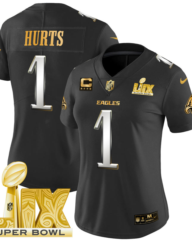 Women's Philadelphia Eagles Super Bowl LIX Patch Gold Vapor Limited Jersey - All Stitched