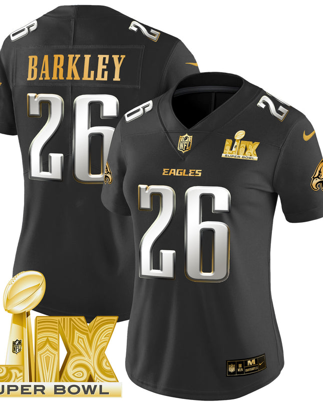 Women's Philadelphia Eagles Super Bowl LIX Patch Gold Vapor Limited Jersey - All Stitched
