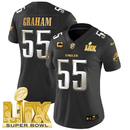 Women's Philadelphia Eagles Super Bowl LIX Patch Gold Vapor Limited Jersey - All Stitched