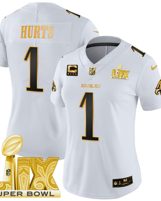 Women's Philadelphia Eagles Super Bowl LIX Patch Gold Vapor Limited Jersey - All Stitched
