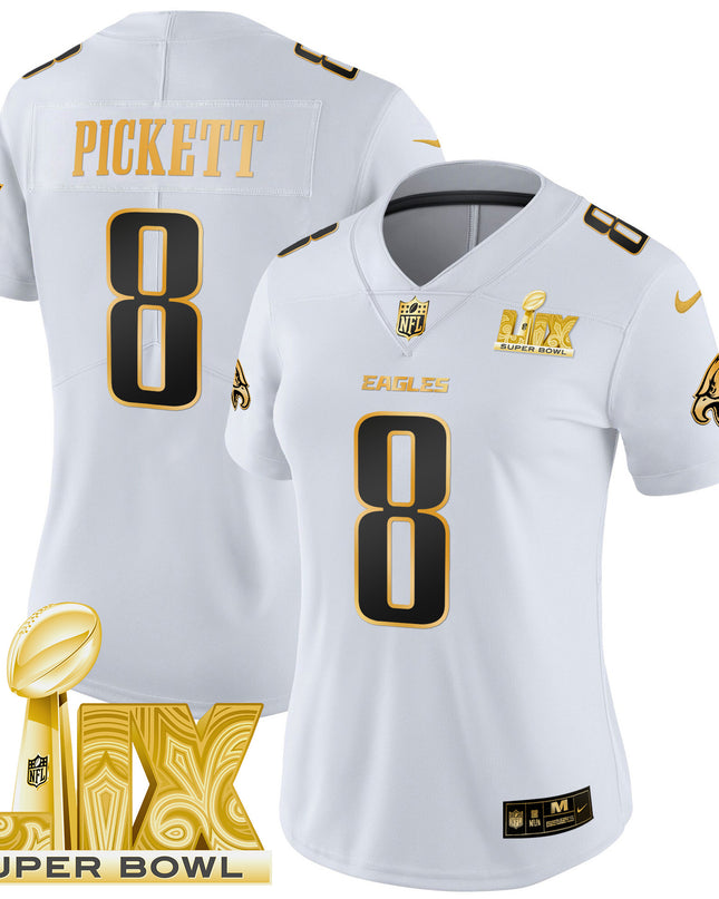 Women's Philadelphia Eagles Super Bowl LIX Patch Gold Vapor Limited Jersey - All Stitched
