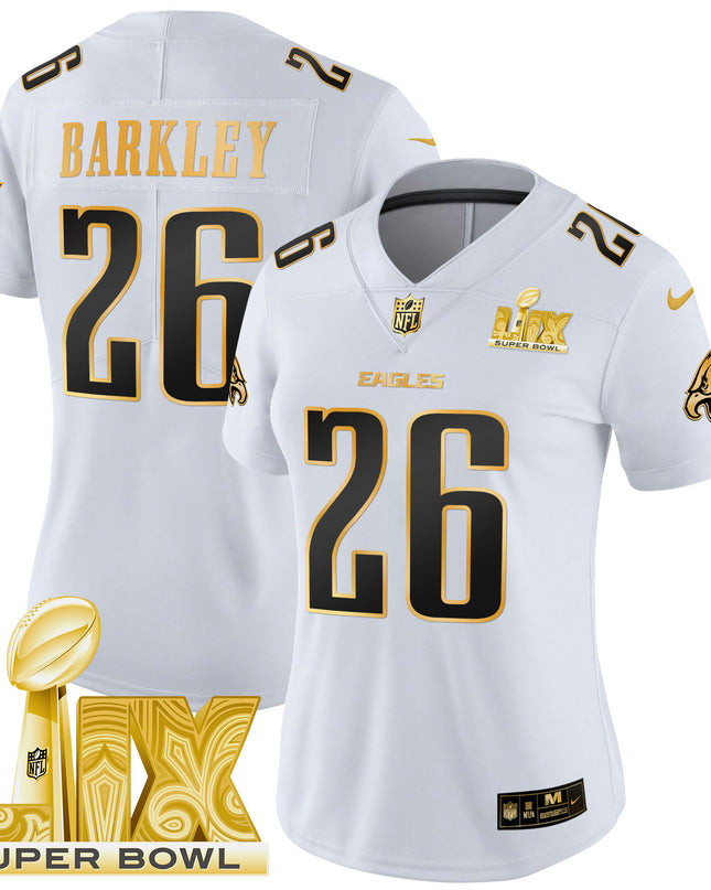 Women's Philadelphia Eagles Super Bowl LIX Patch Gold Vapor Limited Jersey - All Stitched