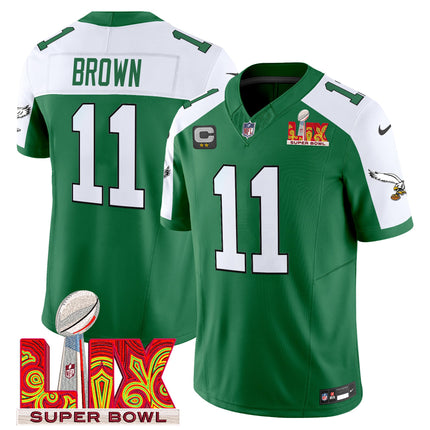 Men's Philadelphia Eagles Kelly Green Super Bowl LIX Patch Vapor Limited Jersey - All Stitched