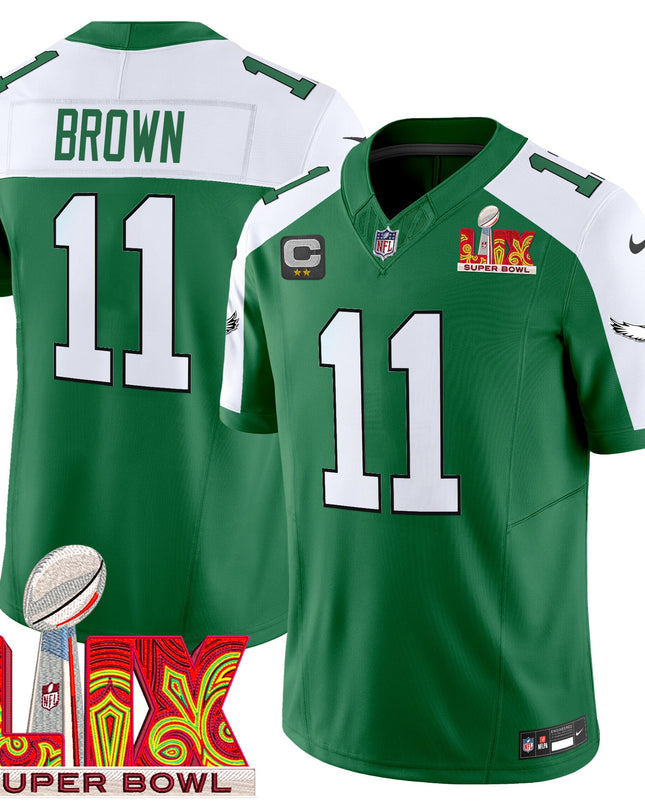 Men's Philadelphia Eagles Kelly Green Super Bowl LIX Patch Vapor Limited Jersey - All Stitched
