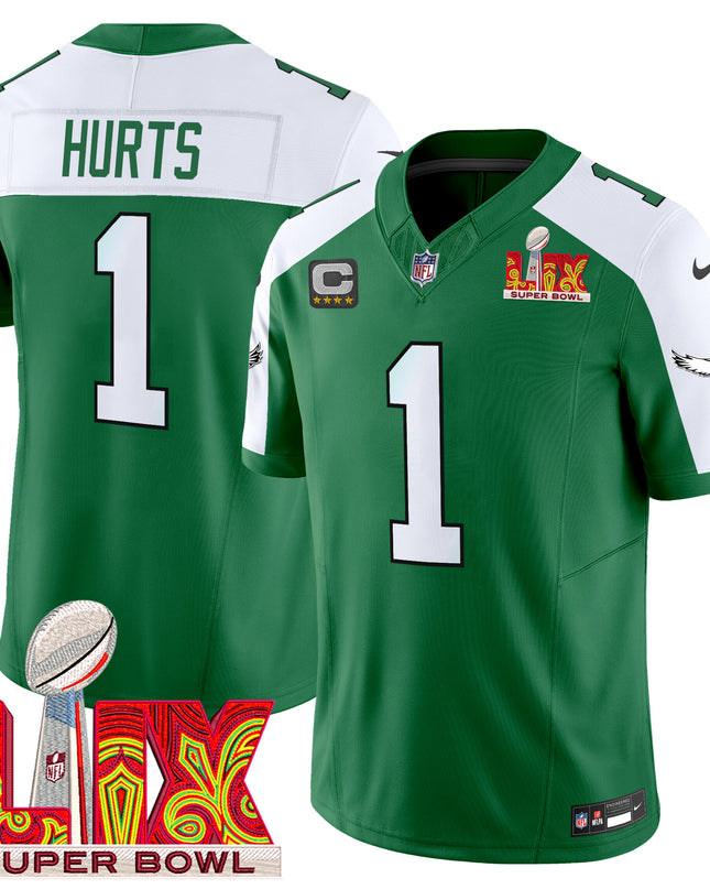 Men's Philadelphia Eagles Kelly Green Super Bowl LIX Patch Vapor Limited Jersey - All Stitched