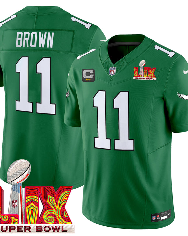 Men's Philadelphia Eagles Kelly Green Super Bowl LIX Patch Vapor Limited Jersey - All Stitched