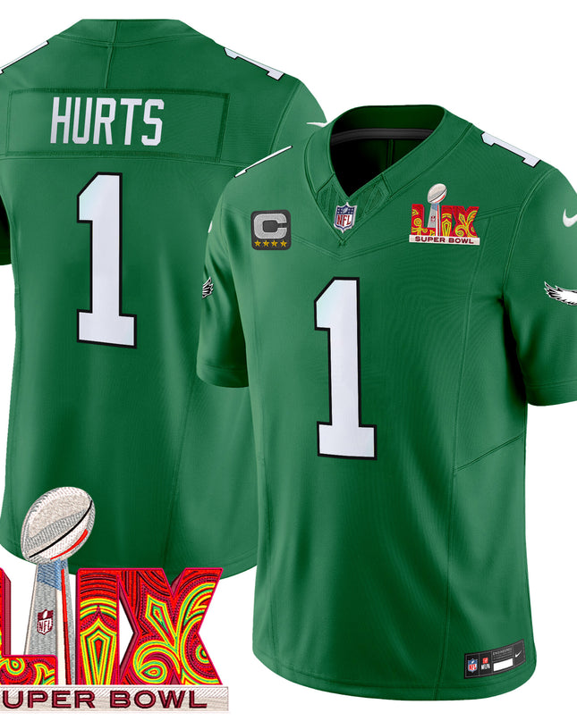 Men's Philadelphia Eagles Kelly Green Super Bowl LIX Patch Vapor Limited Jersey - All Stitched