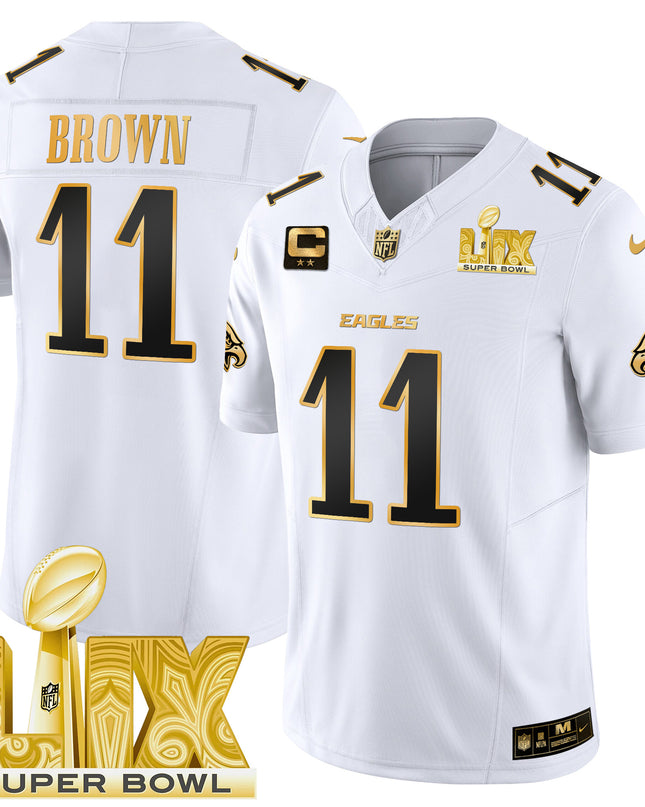 Men's Philadelphia Eagles Super Bowl LIX Patch Gold Vapor Limited Jersey - All Stitched