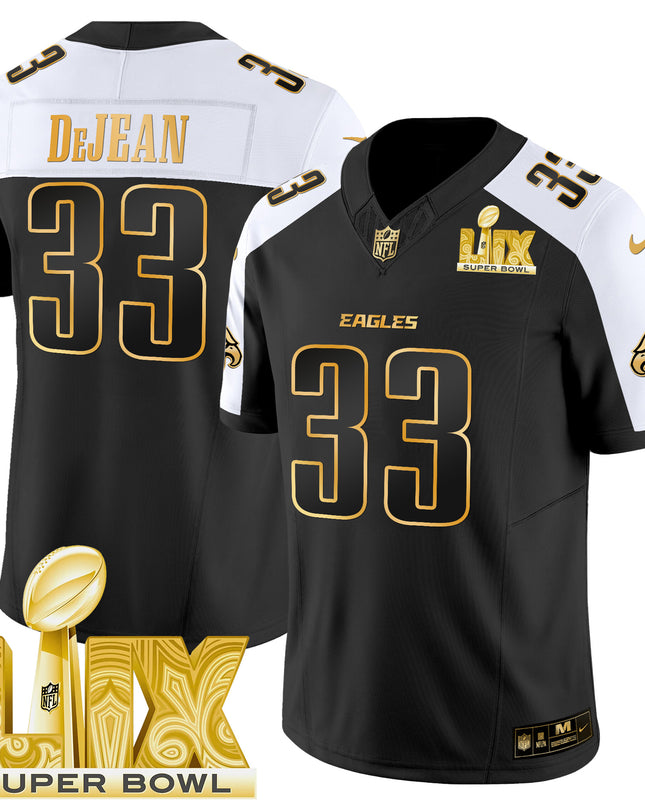 Men's Philadelphia Eagles Super Bowl LIX Patch Gold Vapor Limited Jersey - All Stitched