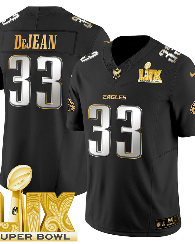 Men's Philadelphia Eagles Super Bowl LIX Patch Gold Vapor Limited Jersey - All Stitched
