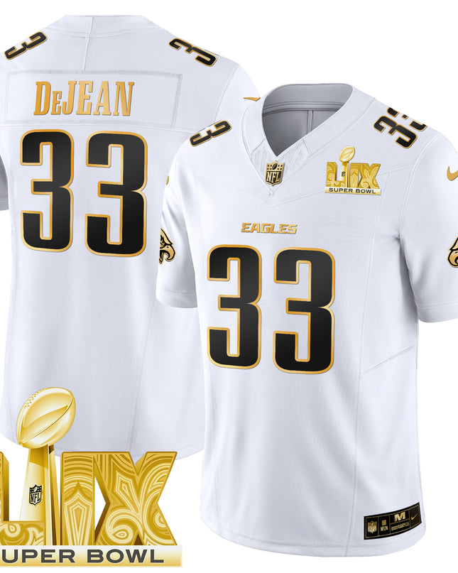 Men's Philadelphia Eagles Super Bowl LIX Patch Gold Vapor Limited Jersey - All Stitched