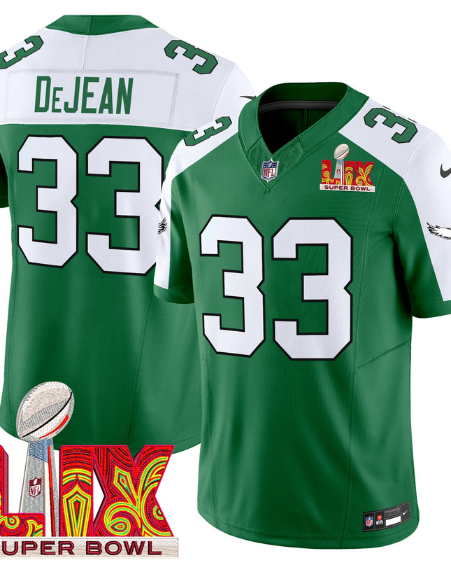 Men's Philadelphia Eagles Kelly Green Super Bowl LIX Patch Vapor Limited Jersey - All Stitched
