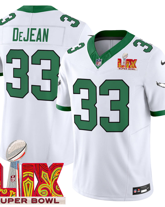 Men's Philadelphia Eagles Kelly Green Super Bowl LIX Patch Vapor Limited Jersey - All Stitched