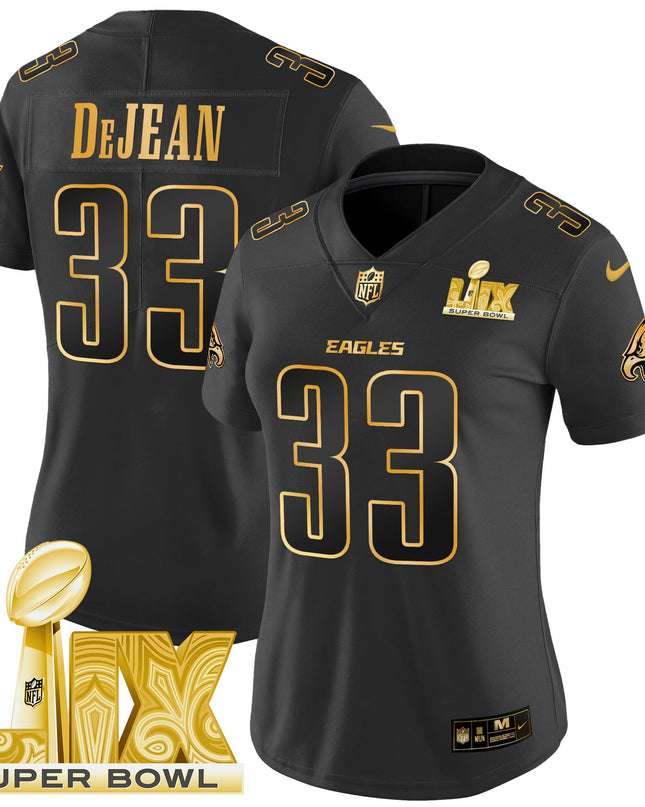 Women's Philadelphia Eagles Super Bowl LIX Patch Gold Vapor Limited Jersey - All Stitched