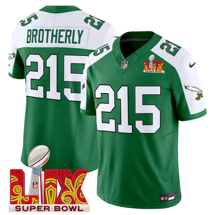 Men's Philadelphia Eagles Kelly Green Super Bowl LIX Patch Vapor Limited Jersey - All Stitched