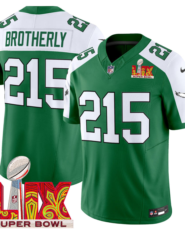 Men's Philadelphia Eagles Kelly Green Super Bowl LIX Patch Vapor Limited Jersey - All Stitched