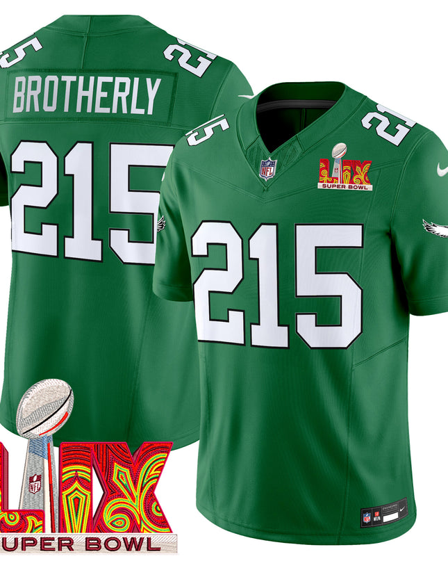 Men's Philadelphia Eagles Kelly Green Super Bowl LIX Patch Vapor Limited Jersey - All Stitched