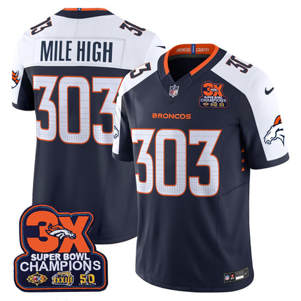 Men's Denver Broncos 3-Time Champions Patch Vapor Limited Jersey - All Stitched