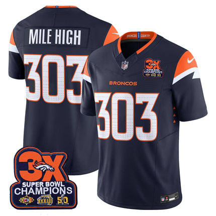 Men's Denver Broncos 3-Time Champions Patch Vapor Limited Jersey - All Stitched