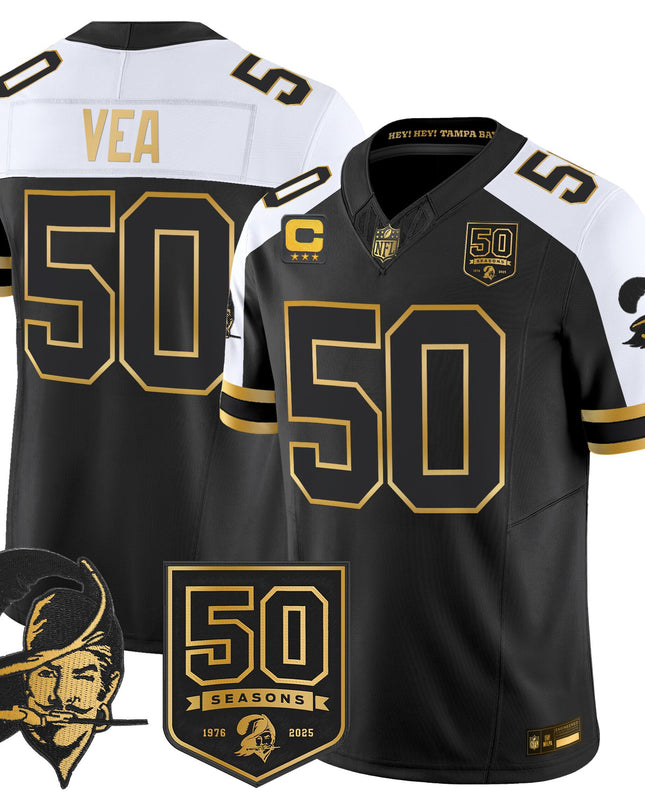 Men's Tampa Bay Buccaneers Throwback 50th Season Patch Gold Vapor Limited Jersey - All Stitched
