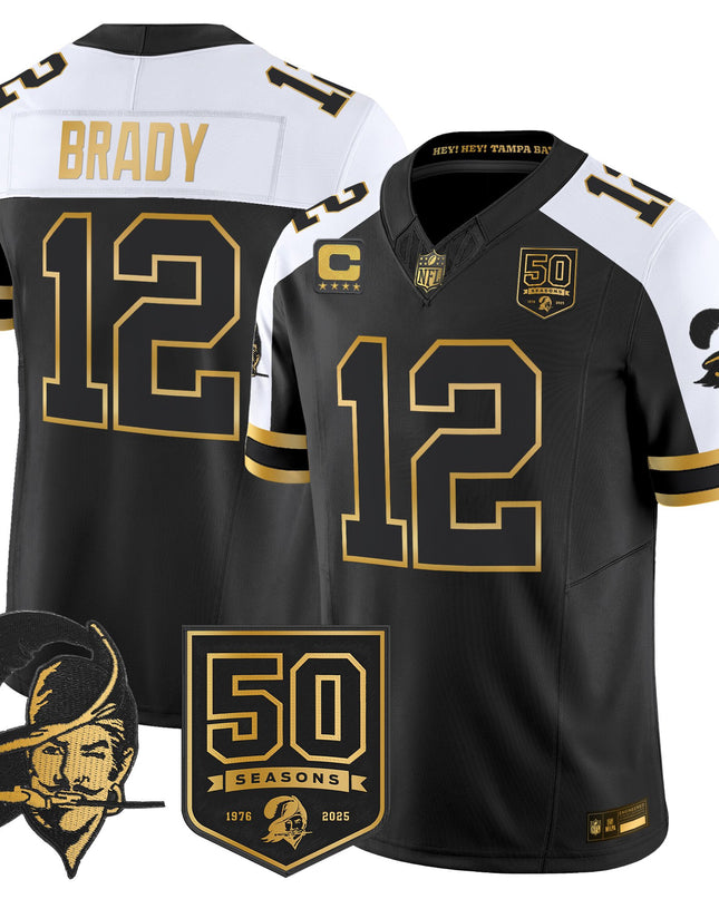 Men's Tampa Bay Buccaneers Throwback 50th Season Patch Gold Vapor Limited Jersey - All Stitched