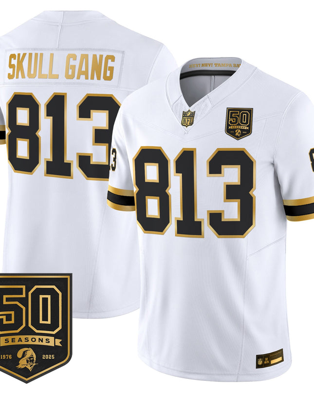 Men's Tampa Bay Buccaneers Throwback 50th Season Patch Gold Vapor Limited Jersey - All Stitched