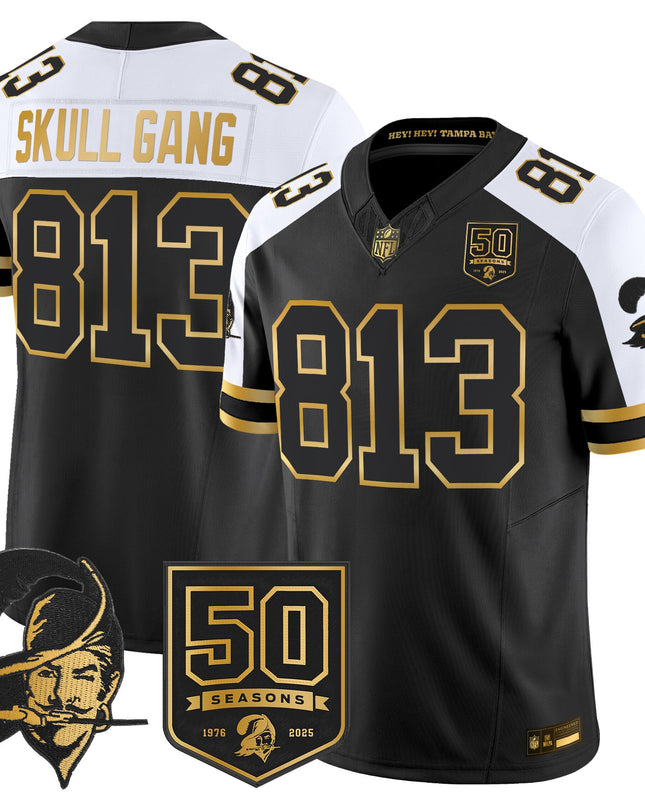 Men's Tampa Bay Buccaneers Throwback 50th Season Patch Gold Vapor Limited Jersey - All Stitched