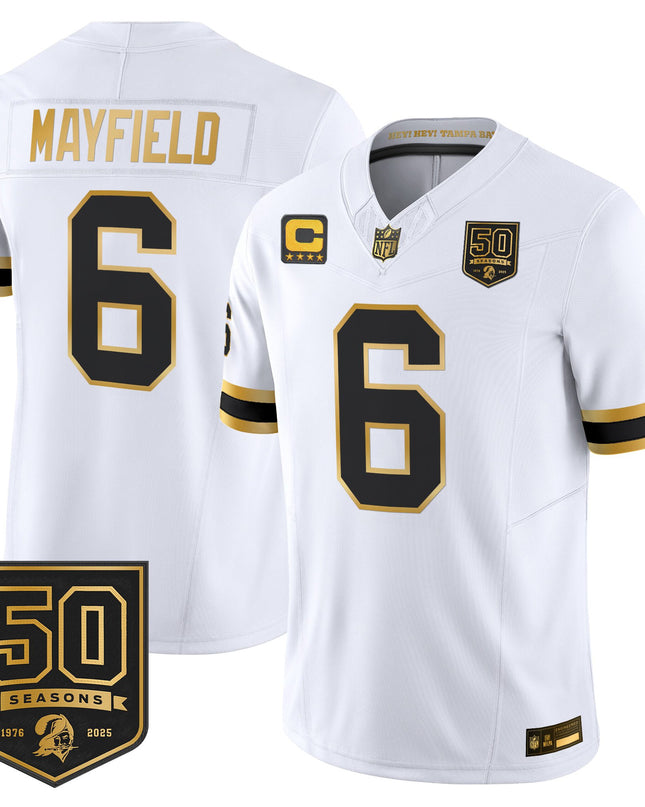 Men's Tampa Bay Buccaneers Throwback 50th Season Patch Gold Vapor Limited Jersey - All Stitched