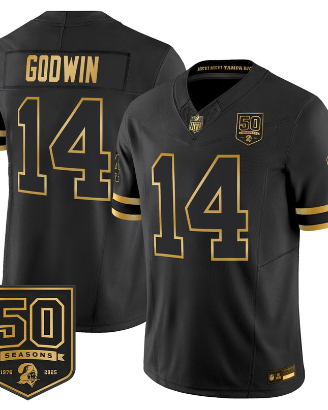 Men's Tampa Bay Buccaneers Throwback 50th Season Patch Gold Vapor Limited Jersey - All Stitched
