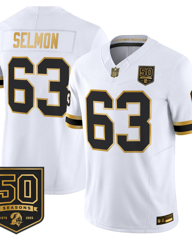 Men's Tampa Bay Buccaneers Throwback 50th Season Patch Gold Vapor Limited Jersey - All Stitched