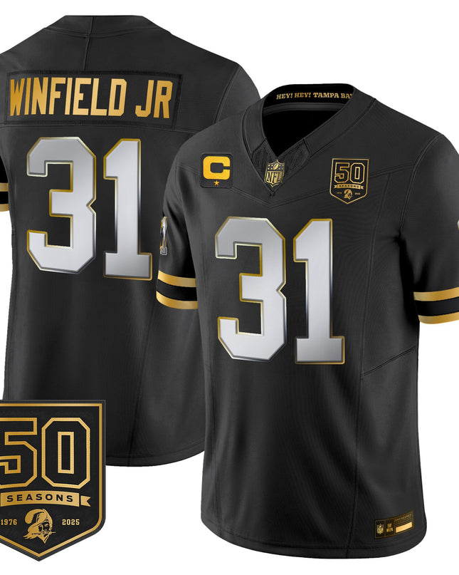 Men's Tampa Bay Buccaneers Throwback 50th Season Patch Gold Vapor Limited Jersey - All Stitched
