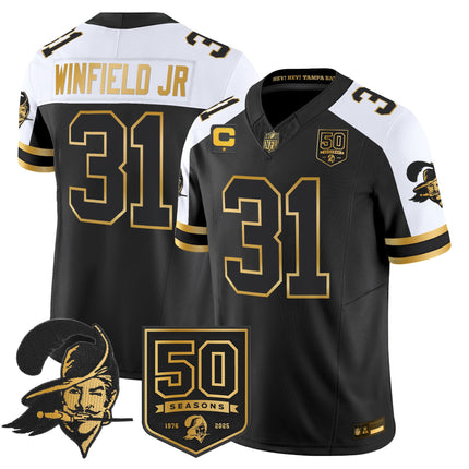 Men's Tampa Bay Buccaneers Throwback 50th Season Patch Gold Vapor Limited Jersey - All Stitched