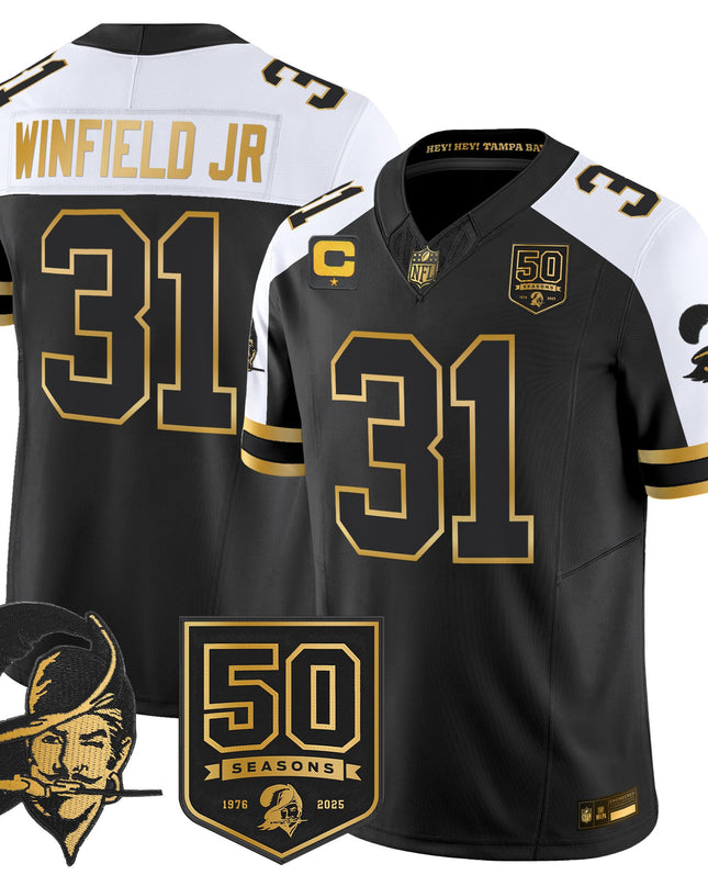 Men's Tampa Bay Buccaneers Throwback 50th Season Patch Gold Vapor Limited Jersey - All Stitched