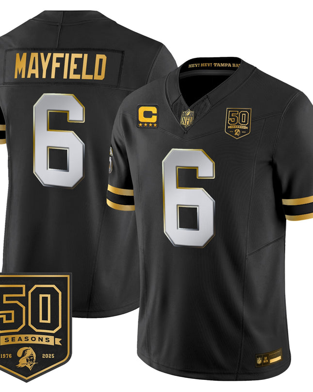 Men's Tampa Bay Buccaneers Throwback 50th Season Patch Gold Vapor Limited Jersey - All Stitched