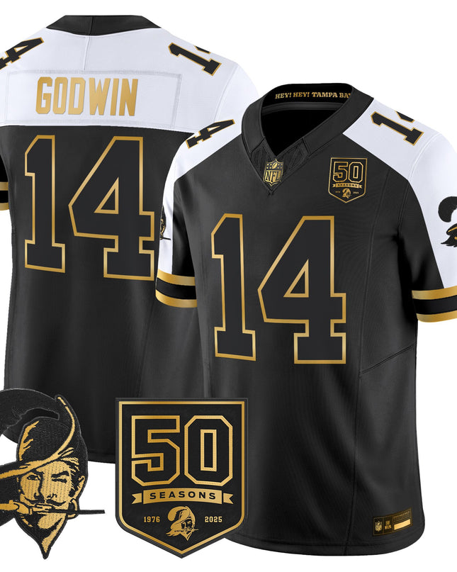 Men's Tampa Bay Buccaneers Throwback 50th Season Patch Gold Vapor Limited Jersey - All Stitched