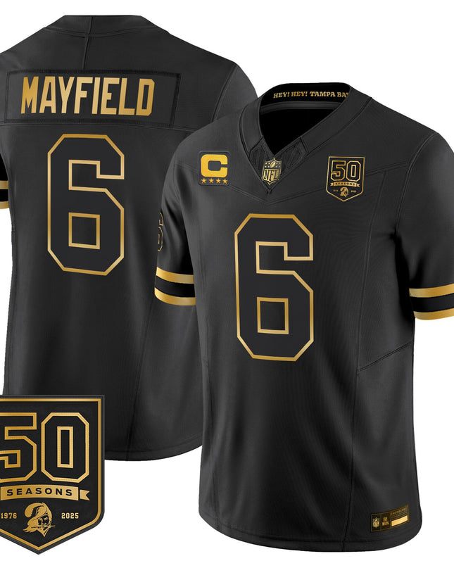 Men's Tampa Bay Buccaneers Throwback 50th Season Patch Gold Vapor Limited Jersey - All Stitched
