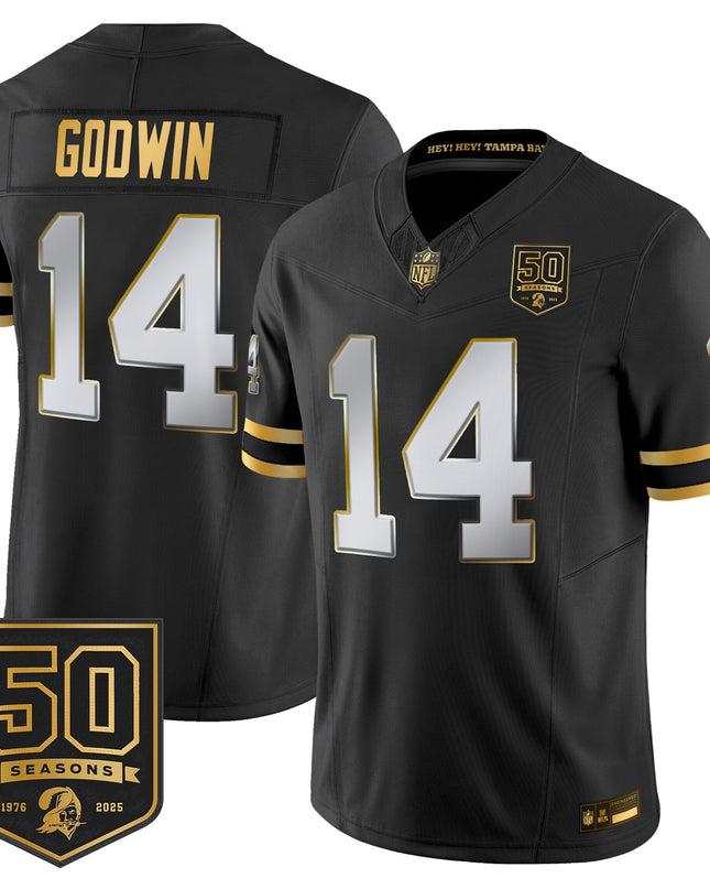 Men's Tampa Bay Buccaneers Throwback 50th Season Patch Gold Vapor Limited Jersey - All Stitched