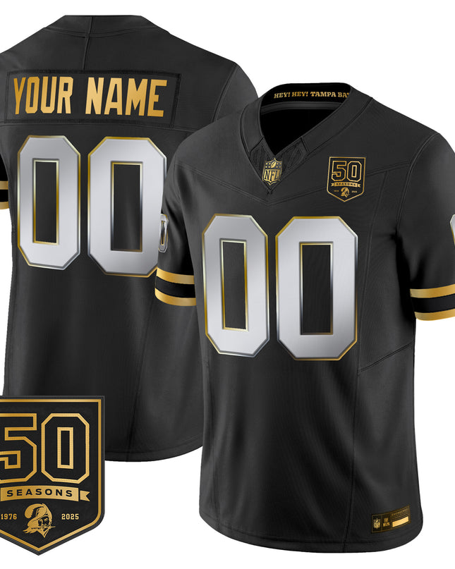 Tampa Bay Buccaneers Throwback 50th Season Patch Gold Vapor Limited Custom Jersey - All Stitched