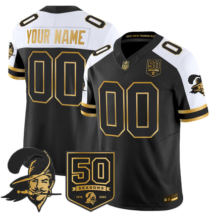 Tampa Bay Buccaneers Throwback 50th Season Patch Gold Vapor Limited Custom Jersey - All Stitched