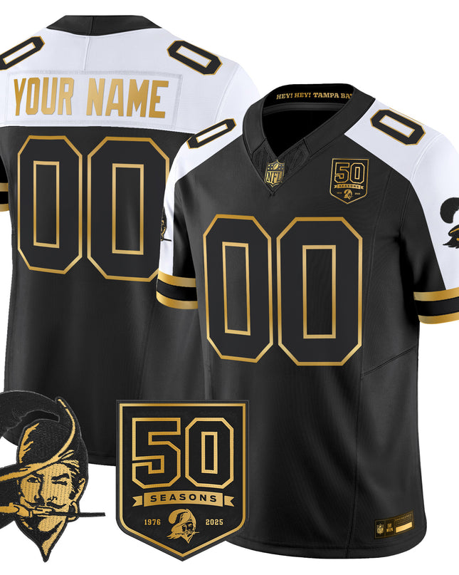 Tampa Bay Buccaneers Throwback 50th Season Patch Gold Vapor Limited Custom Jersey - All Stitched